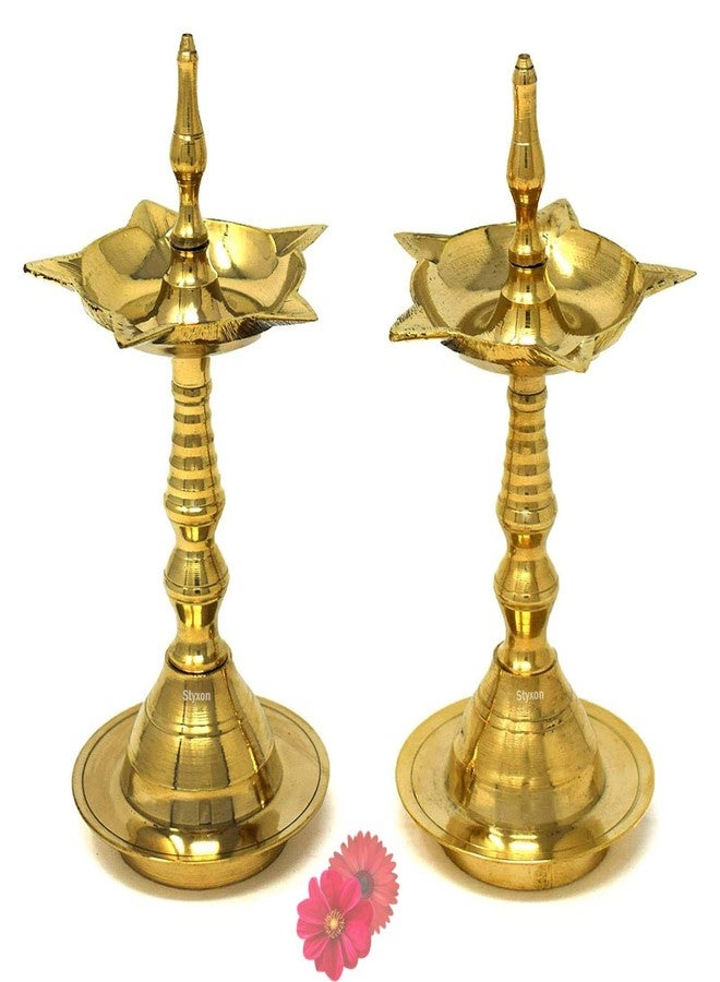 Styxon Brass Kerala Samai Standing Deepak for Puja - Traditional Oil Lamp Diya || Engraved Design Indian Gift Item [6 inch, Set of 2] - Image 1